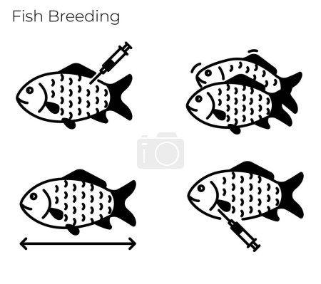 Illustration for Fish icon set for fish store, restaurant, cafe menu, farm, science websites, presentations, books. - Royalty Free Image