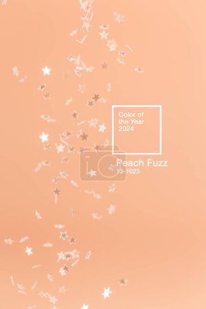 Abstrakter minimalistischer Hintergrund mit Sternschnuppen-Glitzern in Peach Fuzz - Farbe des Jahres 2024.