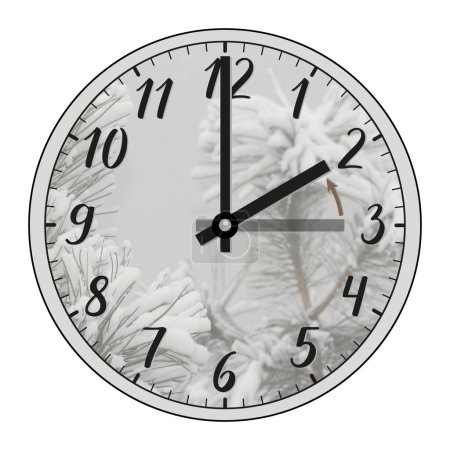 L'horloge montre la main se déplaçant vers l'arrière de 3 heures en automne à 2 heures en hiver. La fin de l'heure avancée. La transition du temps, le changement de temps, le passage à l'heure normale.