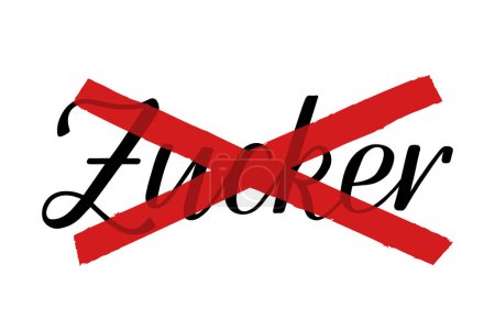 No sugar (kein Zucker). The word Zucker is handwritten in German and crossed out with red lines isolated on white background. Handlettering. Vector text. Food label, nutritional information.