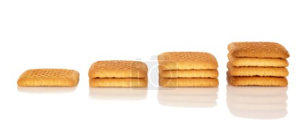 Photo for Shortbread stacked shot on a white background. Sweet dessert with tea. - Royalty Free Image