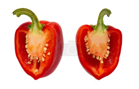 Photo for Sweet red pepper cut in half. Isolated on white background. - Royalty Free Image