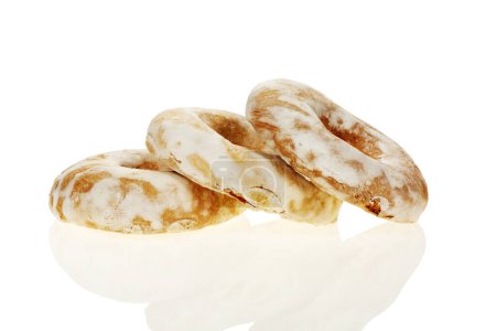 Photo for Delicious donuts covered with icing isolated on white background. - Royalty Free Image
