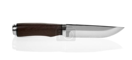 Photo for Hunting knife with a dark wood handle isolated on white background - Royalty Free Image