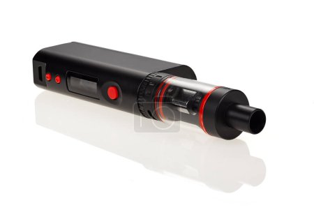 Photo for Electronic Cigarette Vaporizer bakomayzer isolated on white background. A battery with a high capacity - Royalty Free Image