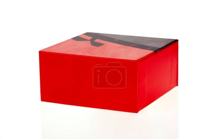 Photo for Big bright red box closed isolated on white background - Royalty Free Image