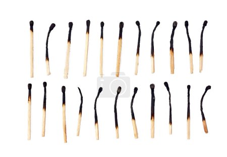 Photo for Burnt matches isolated on a white background. Wooden matches. - Royalty Free Image