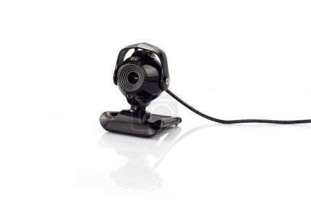 Photo for Black webcam isolated on a white background. Equipment for communication. - Royalty Free Image