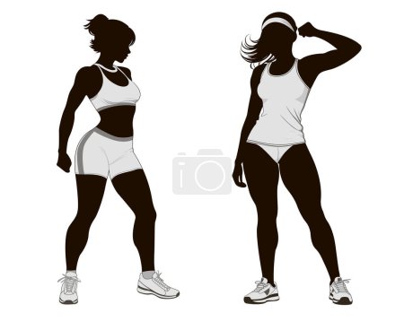 Photo for Silhouette of attractive young woman exercising isolated in a white background, vector image. - Royalty Free Image