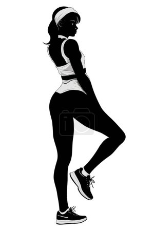 Photo for Vector silhouette of a young attractive slender woman in sportswear, standing, black, isolated on a white background - Royalty Free Image