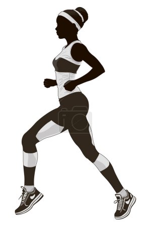 Photo for Silhouette of a beautiful girl running, woman running side view, Illustration of a young lady running using black color in a white background. - Royalty Free Image
