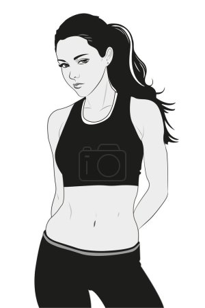 Photo for Young beautiful girl in a sports T-shirt and leggings with a bare belly - Royalty Free Image