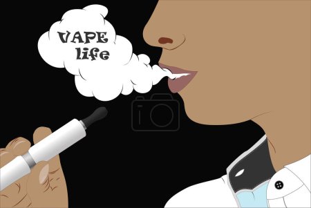 Photo for Vector illustration EPS 10. Soaring electronic cigarette man closeup. Letting off clouds of steam. - Royalty Free Image