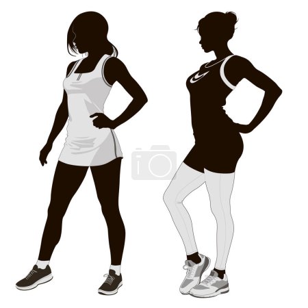 Photo for Silhouette, athletic woman, black white, sport fitness people body vector - Royalty Free Image