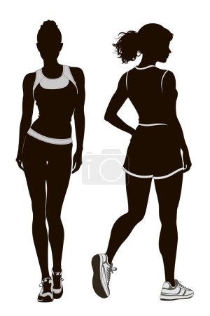 Photo for Silhouette, athletic woman, black white, sport  fitness people bodyvector - Royalty Free Image
