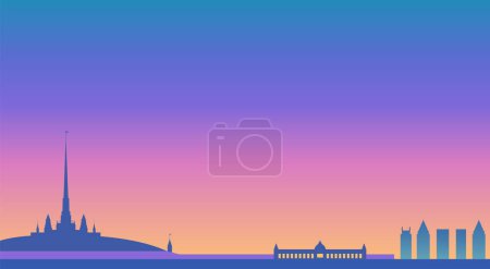 Photo for Muslim cityscape silhouette background vector illustration. Islamic city skyline with mosque and minaret Arabic architecture panorama. Oriental building landmark Eastern religion - Royalty Free Image