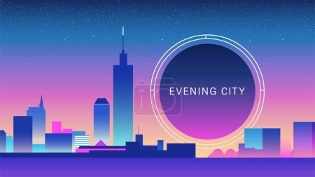 Photo for Night city illustration with neon glow and vivid colors. illustration with architecture, skyscrapers, megapolis, buildings, downtown. - Royalty Free Image