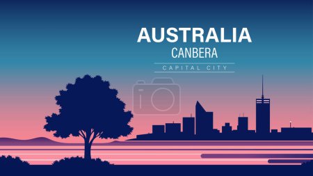 Photo for Australia Canberra night city skyline with a tree and a lake in the foreground city background, a digital rendering - Royalty Free Image
