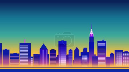 Photo for City skyline with a blue sky and a yellow and purple background - Royalty Free Image