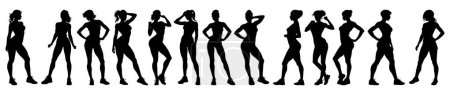 Photo for Group of silhouettes of women with their hands on their hipss and holding their hair in the air - Royalty Free Image