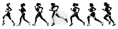 Photo for Woman running in a marathon on a white background, black and white silhouette of a woman - Royalty Free Image
