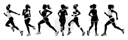 Photo for Woman running in a marathon on a white background, black and white silhouette of a woman - Royalty Free Image
