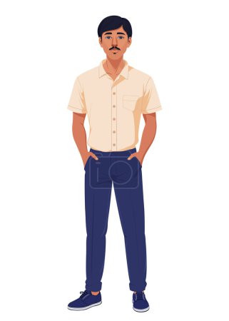 Photo for Indian man in a shirt and trousers stands smiling with his hands in his pockets - Royalty Free Image