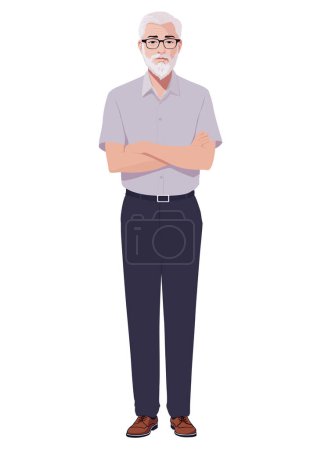 Photo for A senior office employee stands in a shirt and trousers with a serious look with his arms crossed on his chest - Royalty Free Image