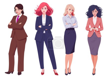 Téléchargez les illustrations : Femmes professionnelles en costumes d'affaires avec les bras croisés respirant la confiance - en licence libre de droit