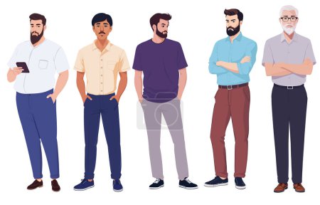 Photo for Vector illustration of bearded men in T-shirts IT industry workers - Royalty Free Image