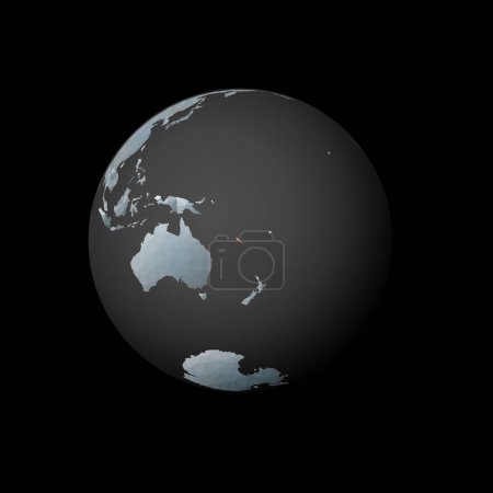 Illustration for Low poly globe centered to New Caledonia. Red polygonal country on the globe. Satellite view of New Caledonia. Appealing vector illustration. - Royalty Free Image
