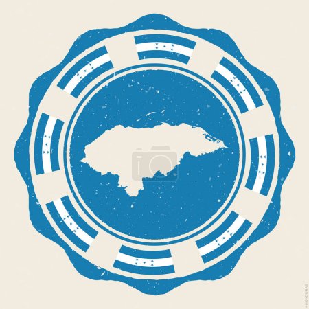 Ilustración de Honduras vintage sign. Grunge round logo with map and flags of Honduras. Superb vector illustration. - Imagen libre de derechos