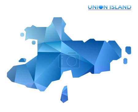 Illustration for Vector polygonal Union Island map. Vibrant geometric island in low poly style. Radiant illustration for your infographics. Technology, internet, network concept. - Royalty Free Image