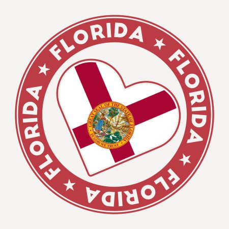 Ilustración de Florida heart flag badge. From Florida with love logo. Support the us state flag stamp. Vector illustration. - Imagen libre de derechos