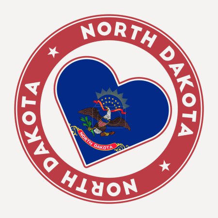 North Dakota heart flag badge. From North Dakota with love logo. Support the us state flag stamp. Vector illustration.