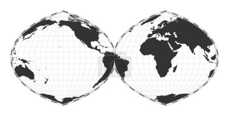 Illustration for Vector world map. Quartic authalic projection interrupted into two hemispheres. Plan world geographical map with latitude/longitude lines. Centered to 60deg E longitude. Vector illustration. - Royalty Free Image