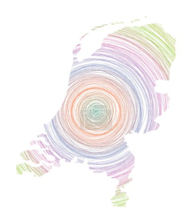 Téléchargez les illustrations : Netherlands map filled with concentric circles. Sketch style circles in shape of the country. Vector Illustration. - en licence libre de droit