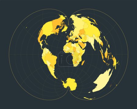 Illustration for World Map. American polyconic projection. Futuristic world illustration for your infographic. Bright yellow country colors. Stylish vector illustration. - Royalty Free Image