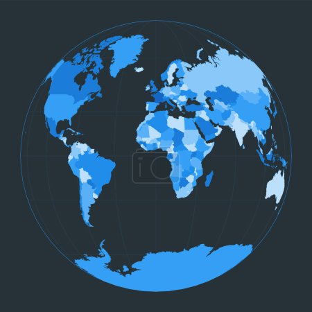Illustration for World Map. Gilbert%27s two-world perspective projection. Futuristic world illustration for your infographic. Nice blue colors palette. Elegant vector illustration. - Royalty Free Image