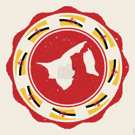 Ilustración de Brunei vintage sign. Grunge round logo with map and flags of Brunei. Amazing vector illustration. - Imagen libre de derechos