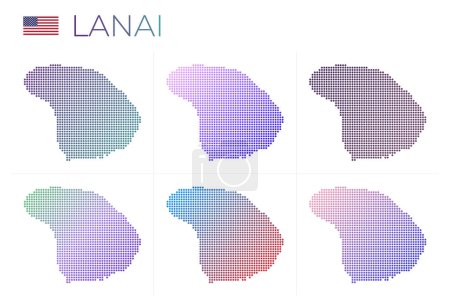 Illustration for Lanai dotted map set. Map of Lanai in dotted style. Borders of the island filled with beautiful smooth gradient circles. Modern vector illustration. - Royalty Free Image