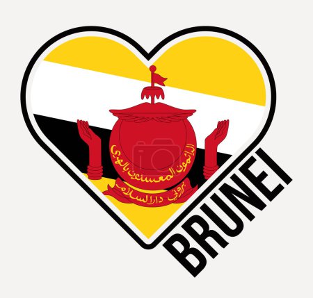 Ilustración de Brunei heart flag badge. Made with Love from Brunei logo. Flag of the country heart shape. Vector illustration. - Imagen libre de derechos