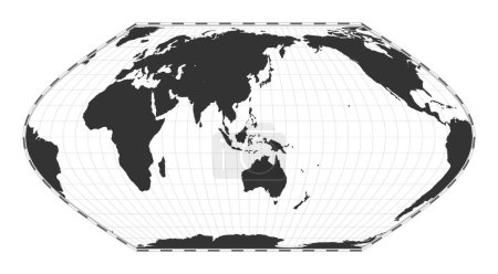 Ilustración de Mapa del mundo vectorial. Proyección de Eckert VI. Mapa geográfico del mundo llano con líneas de latitud y longitud. Centrado en 120º W de longitud. Ilustración vectorial. - Imagen libre de derechos