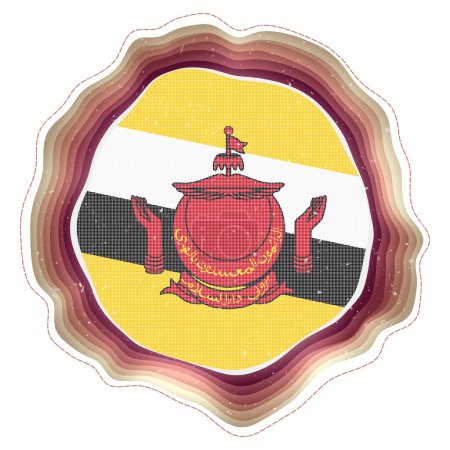 Téléchargez les illustrations : Drapeau Brunei dans le cadre. Insigne du pays. Panneau circulaire en couches autour du drapeau du Brunei. Illustration vectorielle attrayante. - en licence libre de droit
