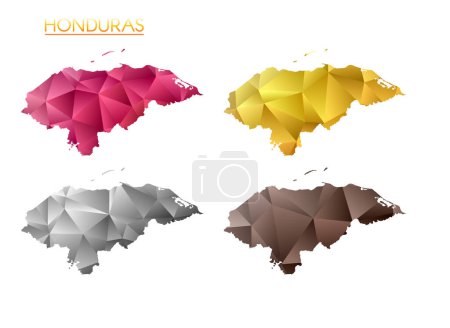 Ilustración de Set of vector polygonal maps of Honduras. Bright gradient map of country in low poly style. Multicolored Honduras map in geometric style for your infographics. Beautiful vector illustration. - Imagen libre de derechos