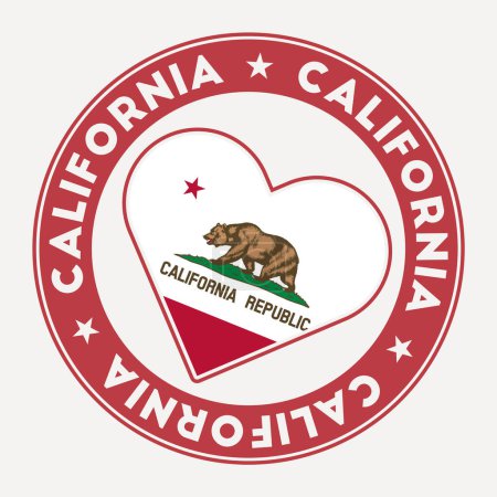 California heart flag badge. From California with love logo. Support the us state flag stamp. Vector illustration.