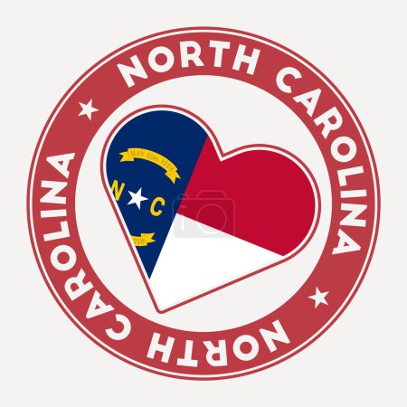 North Carolina heart flag badge. From North Carolina with love logo. Support the us state flag stamp. Vector illustration.
