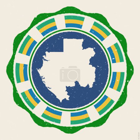 Ilustración de Gabon vintage sign. Grunge round logo with map and flags of Gabon. Captivating vector illustration. - Imagen libre de derechos