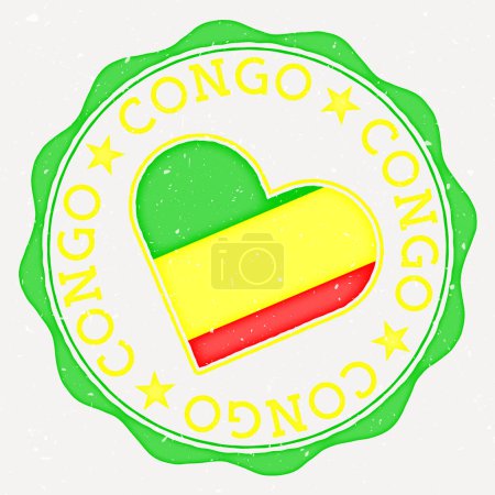 Ilustración de Congo heart flag logo. Country name text around Congo flag in a shape of heart. Beautiful vector illustration. - Imagen libre de derechos