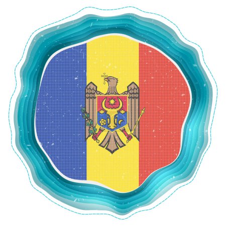 Illustration for Moldova flag in frame. Badge of the country. Layered circular sign around Moldova flag. Charming vector illustration. - Royalty Free Image